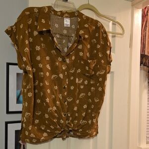 No Boundaries Tan Floral Button-Down Shirt